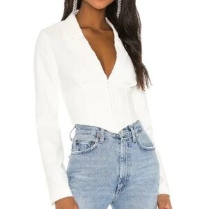 NBD Womens Collared Corset Long Sleeve Top Medium